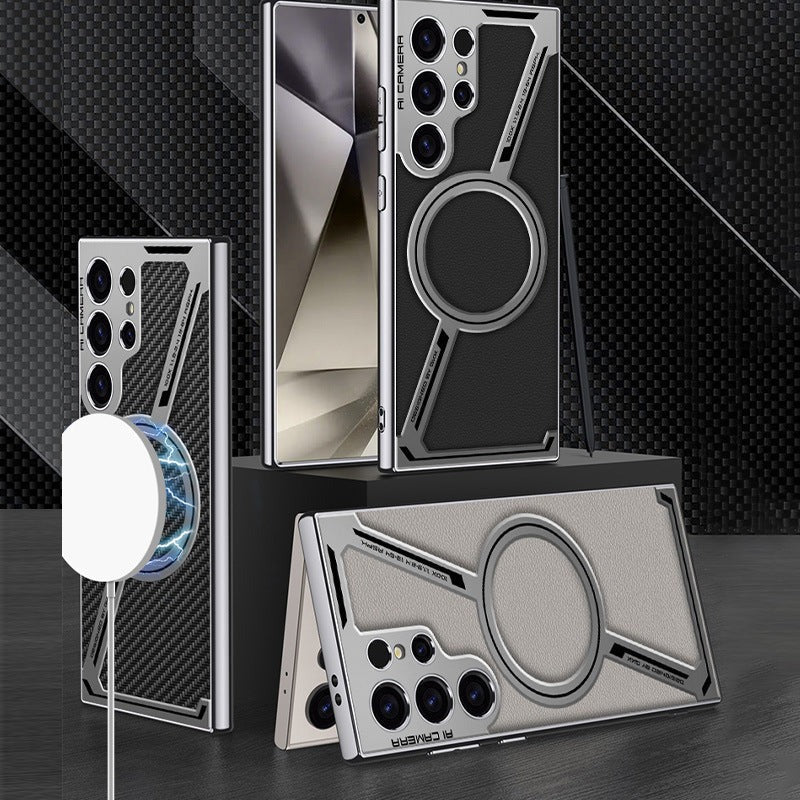 Detachable Metal Ring MagSafe Case for Samsung Galaxy S25 Ultra | Hybrid Armor Design with Magnetic Stand