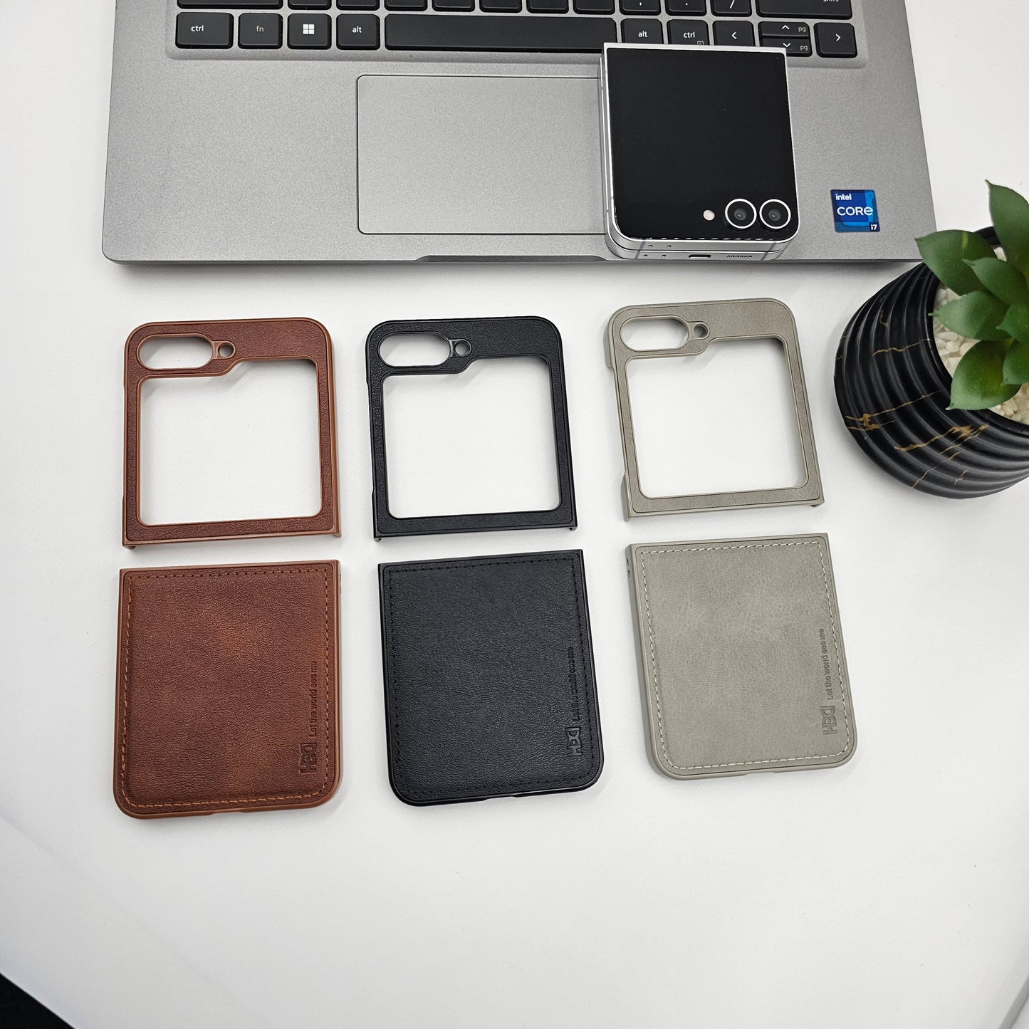 Premium PU Leather Stitch Phone Case for Samsung Galaxy Z Flip 7 FE | Velvet Inner Lining | Microfiber Protection