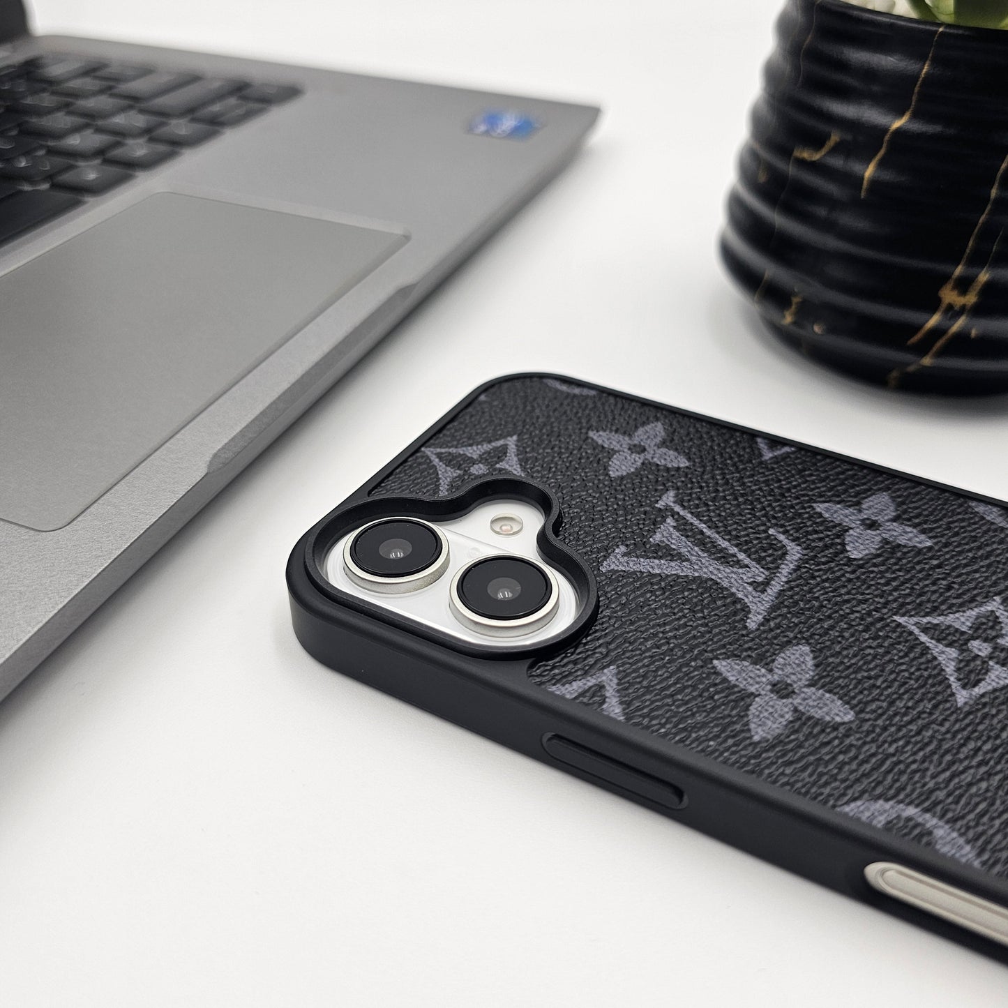iPhone Series Luxury Brand PU Leather Phone Case Black