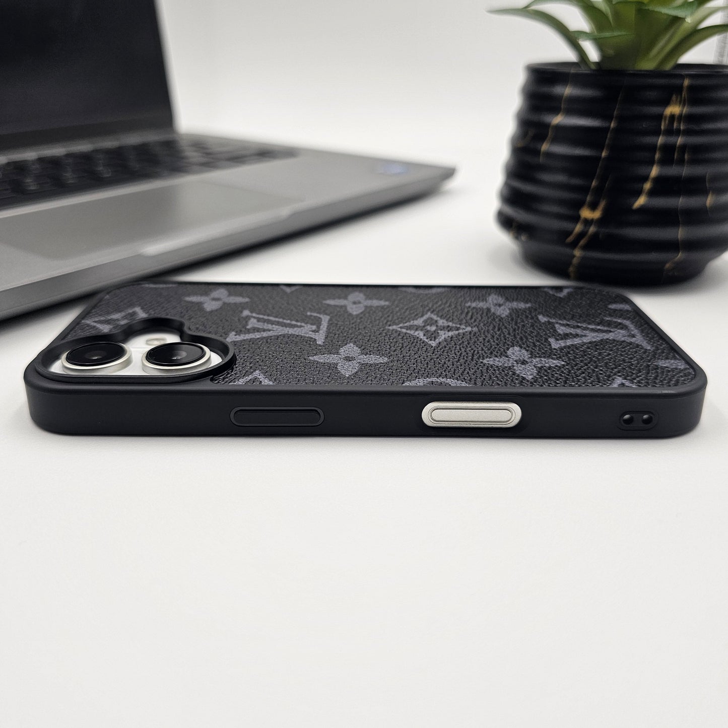 iPhone Series Luxury Brand PU Leather Phone Case Black