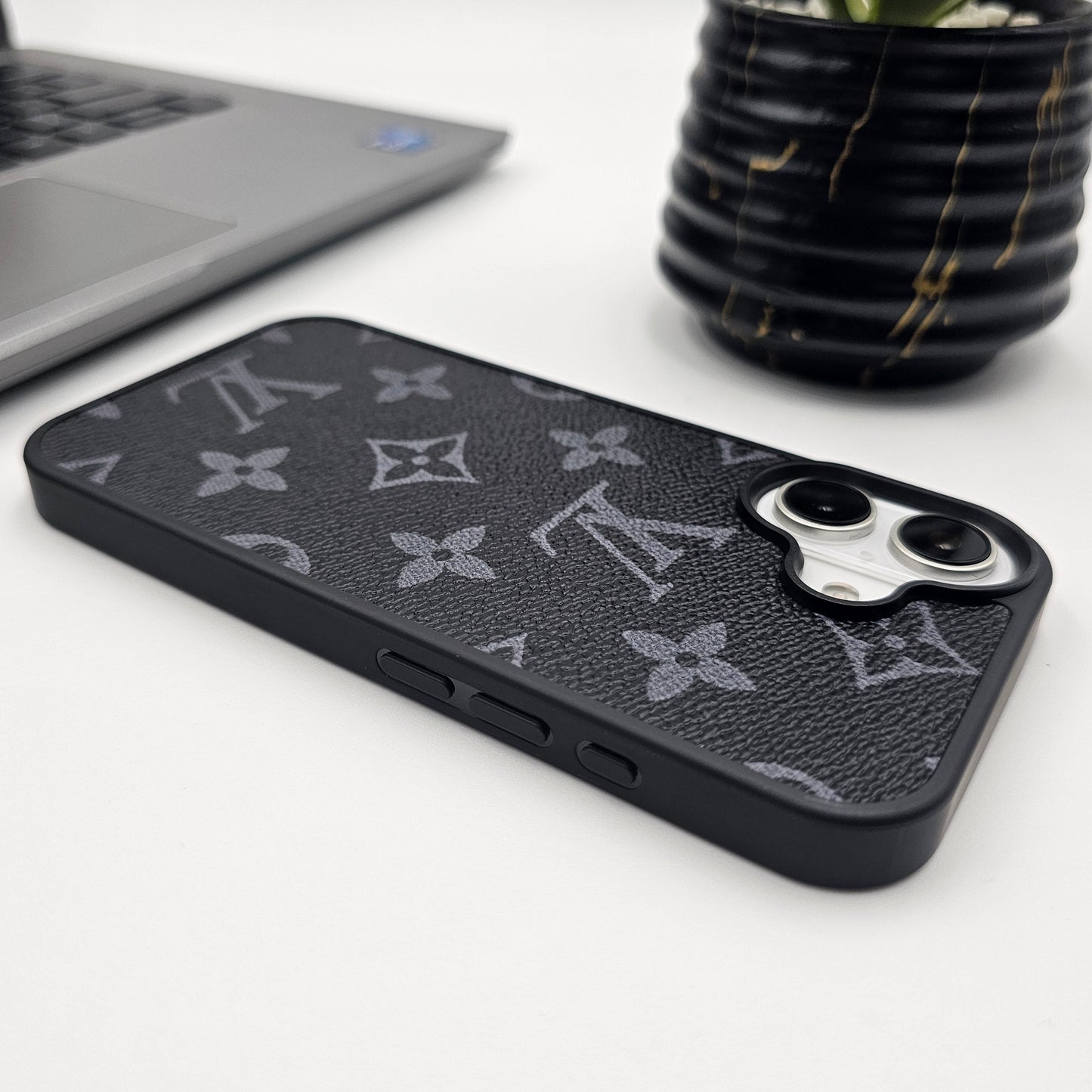 iPhone Series Luxury Brand PU Leather Phone Case Black