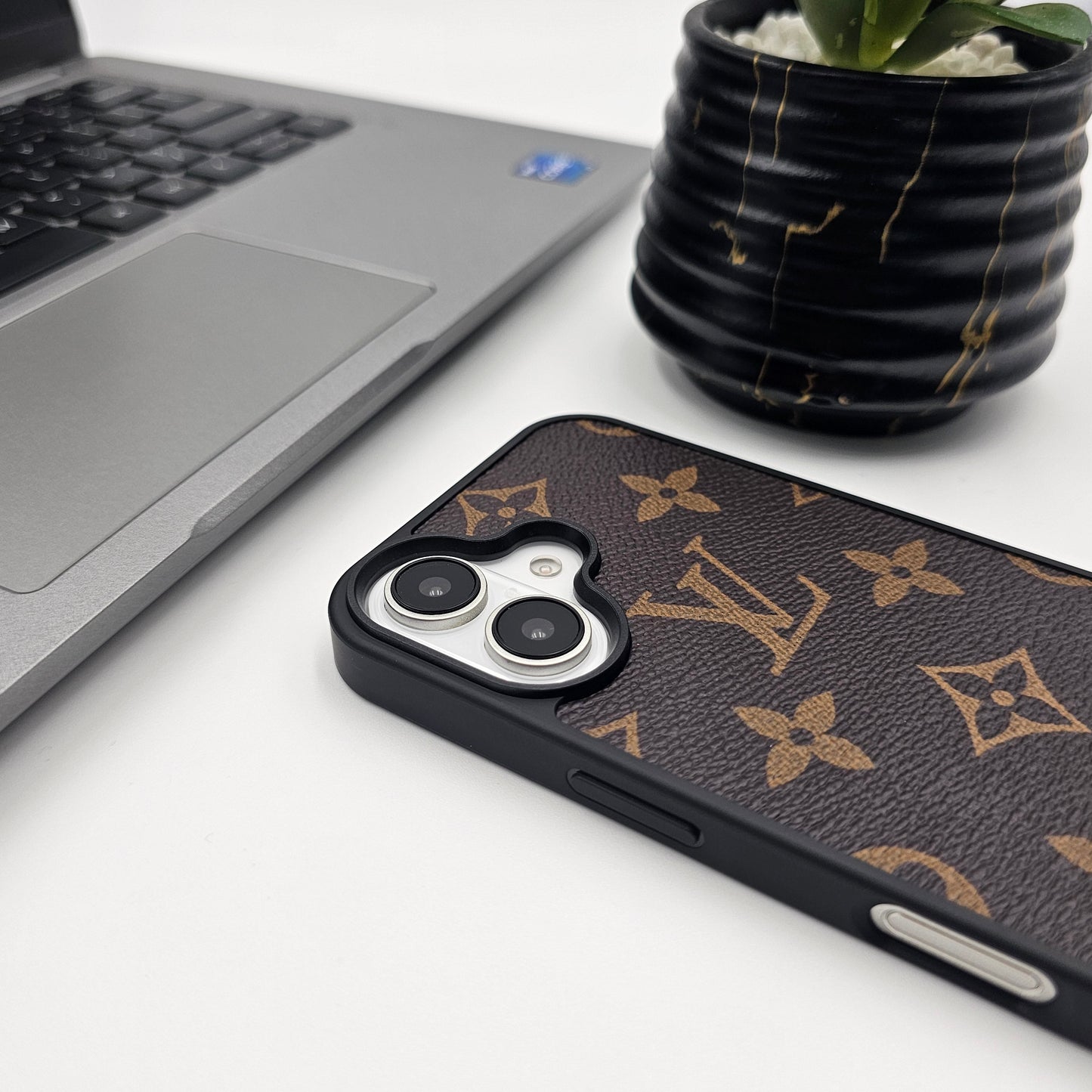 iPhone Series Luxury Brand PU Leather Phone Case Brown
