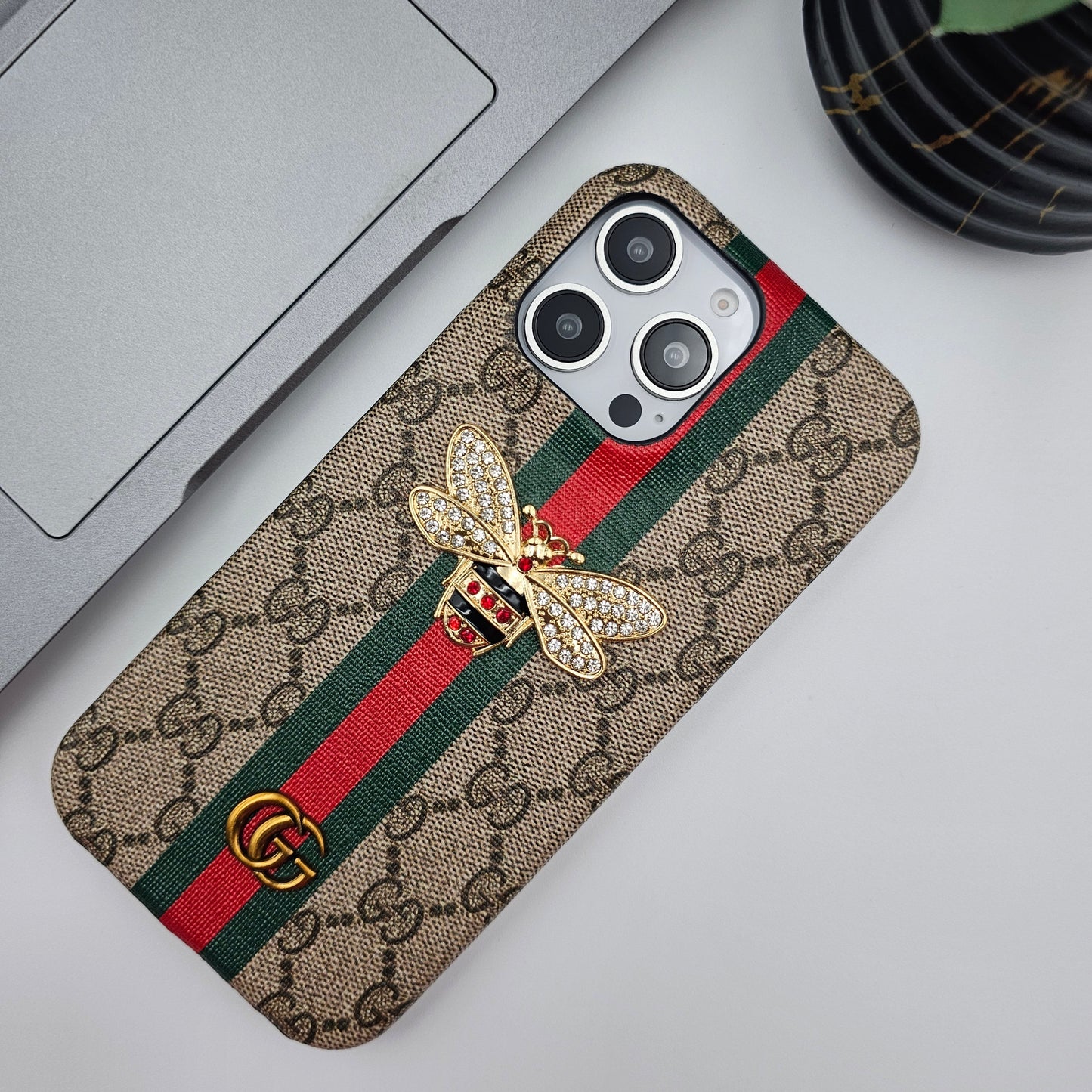 iPhone Luxury GG Bee Stripe Leather Case