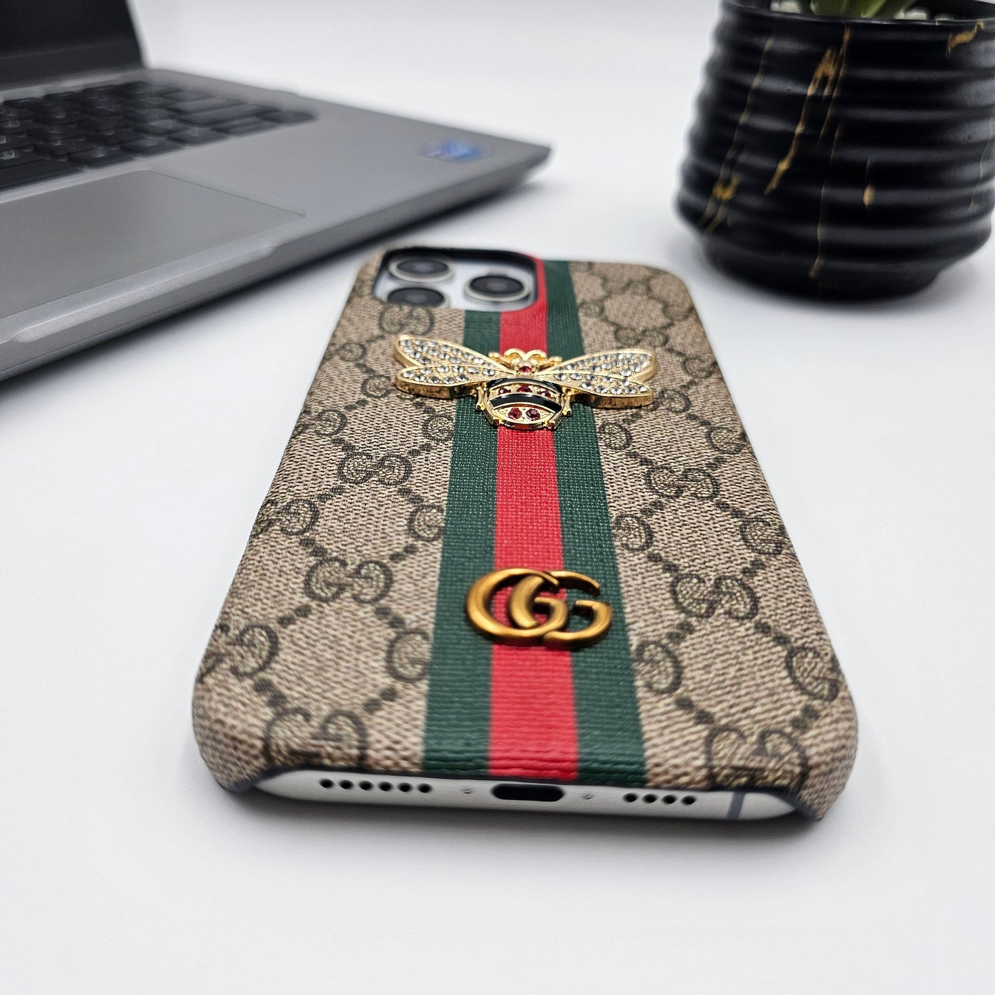 iPhone Luxury GG Bee Stripe Leather Case