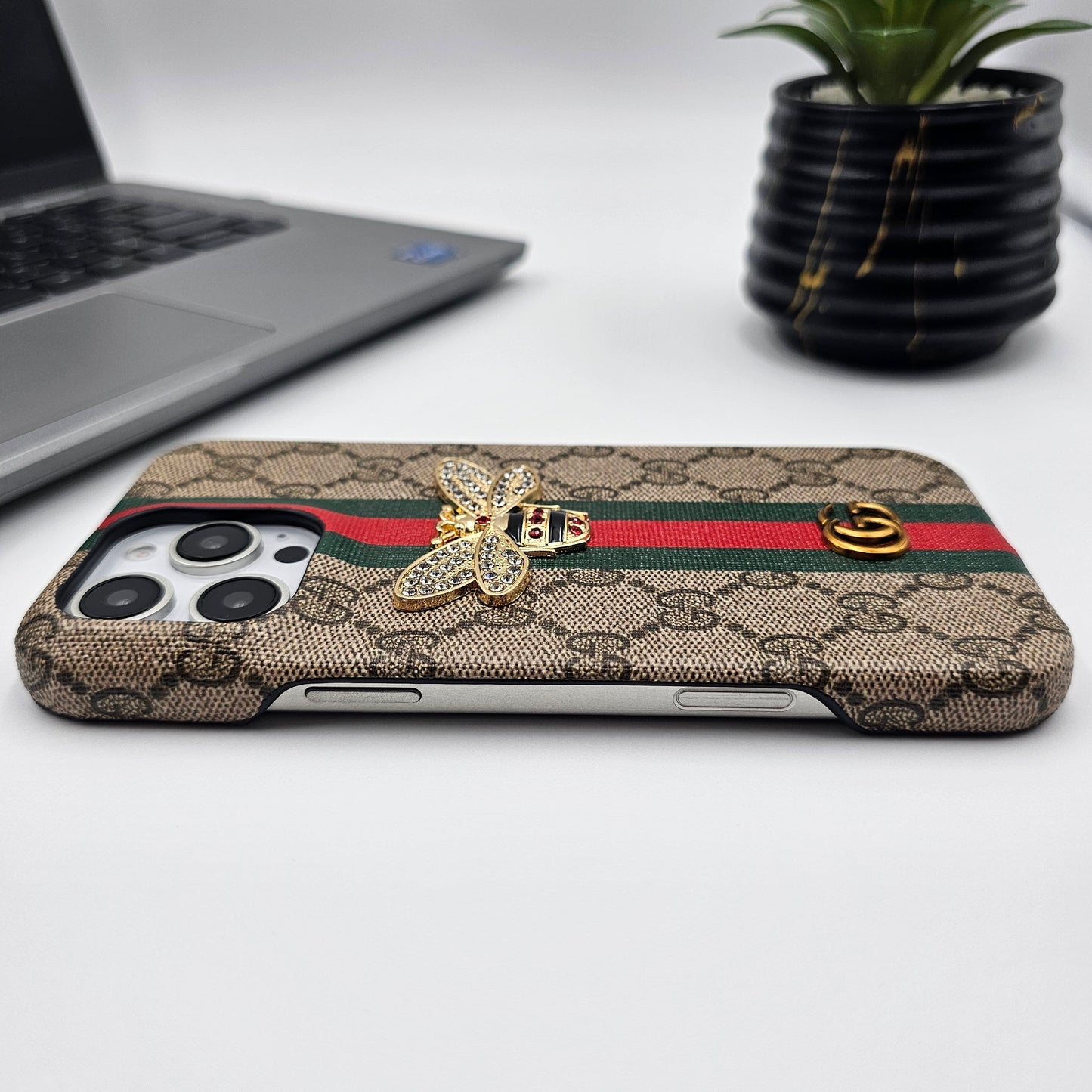 iPhone Luxury GG Bee Stripe Leather Case