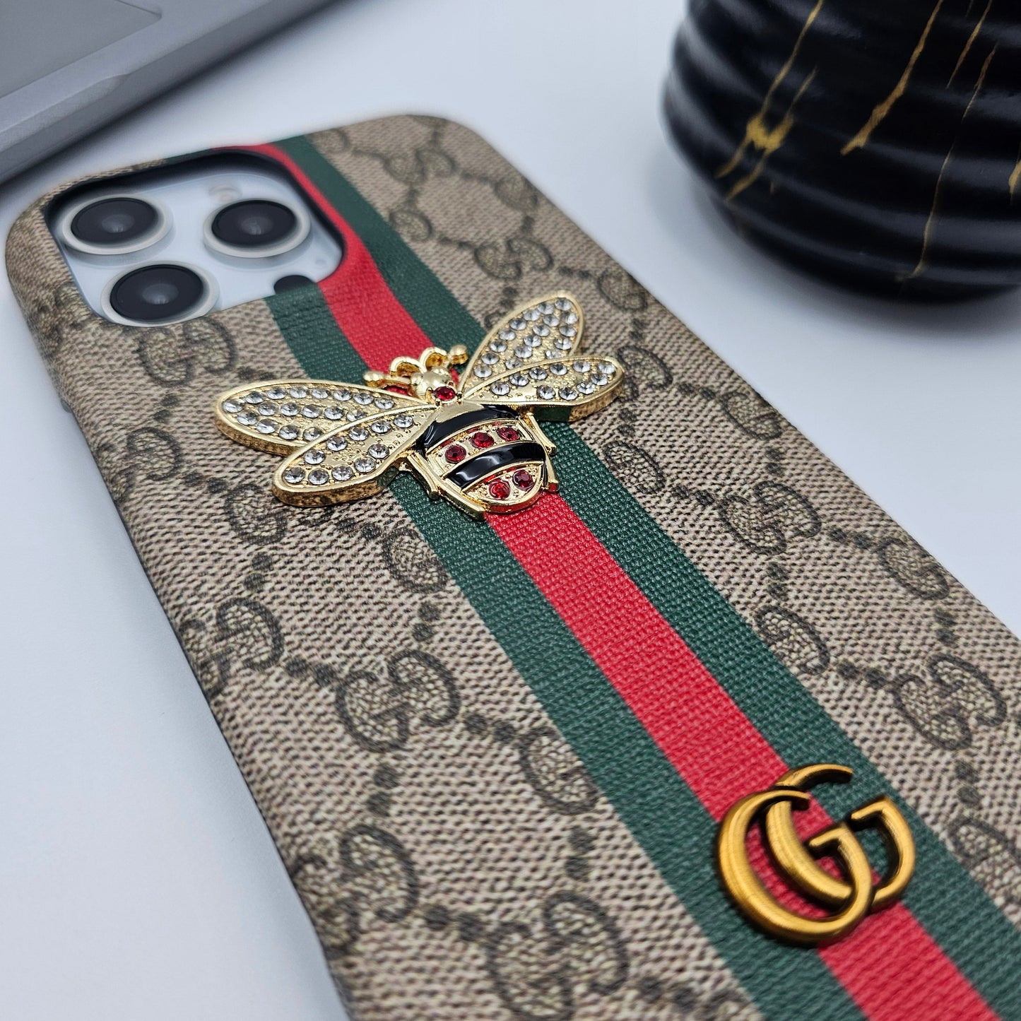 iPhone Luxury GG Bee Stripe Leather Case