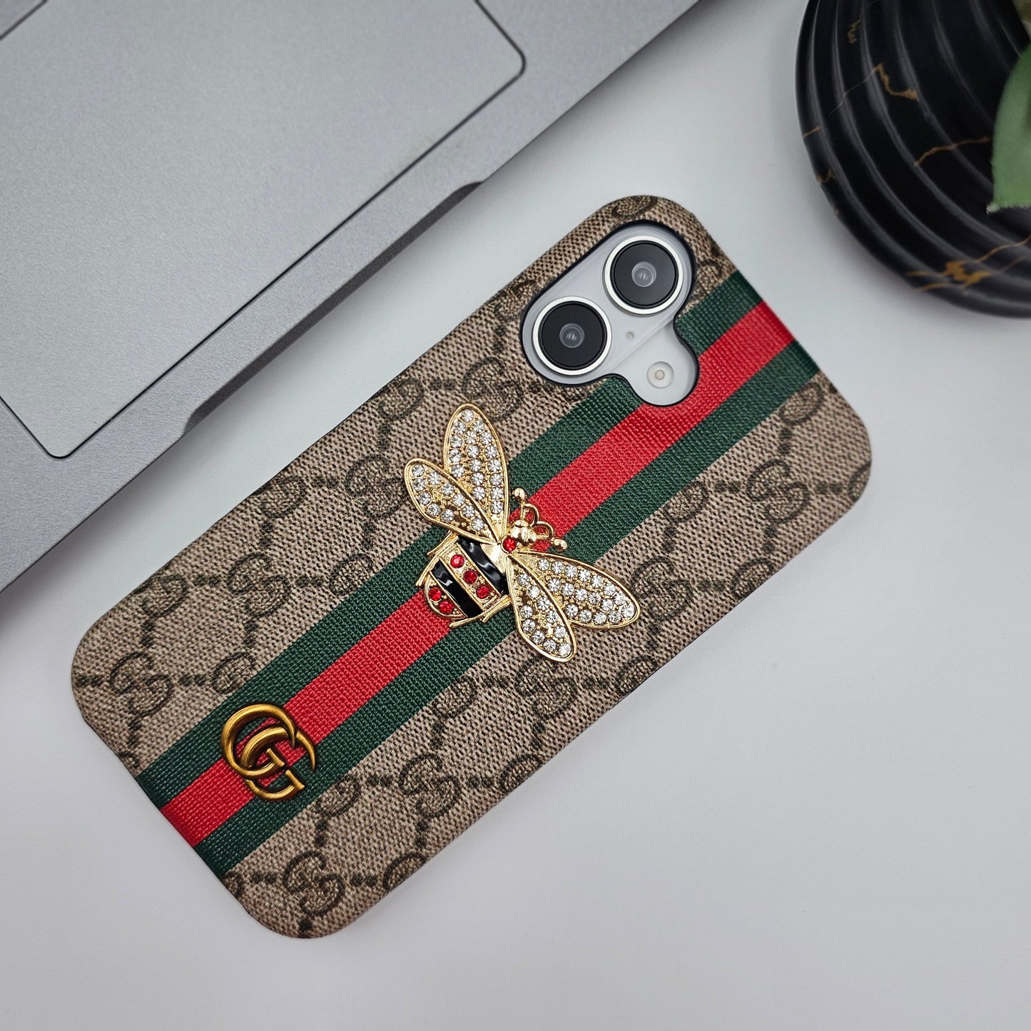 iPhone Luxury GG Bee Stripe Leather Case