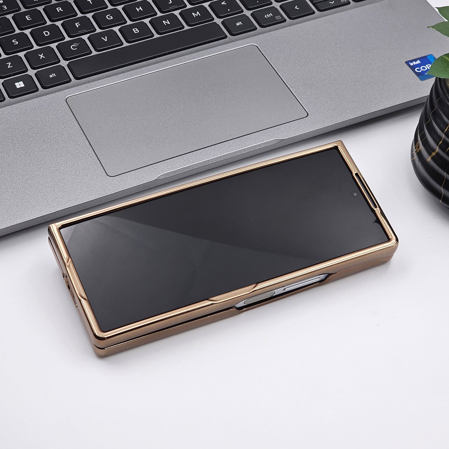 Leather Case with Pen & Holder for Samsung Galaxy Z Fold 6 | Kickstand | Gold Chrome Finish