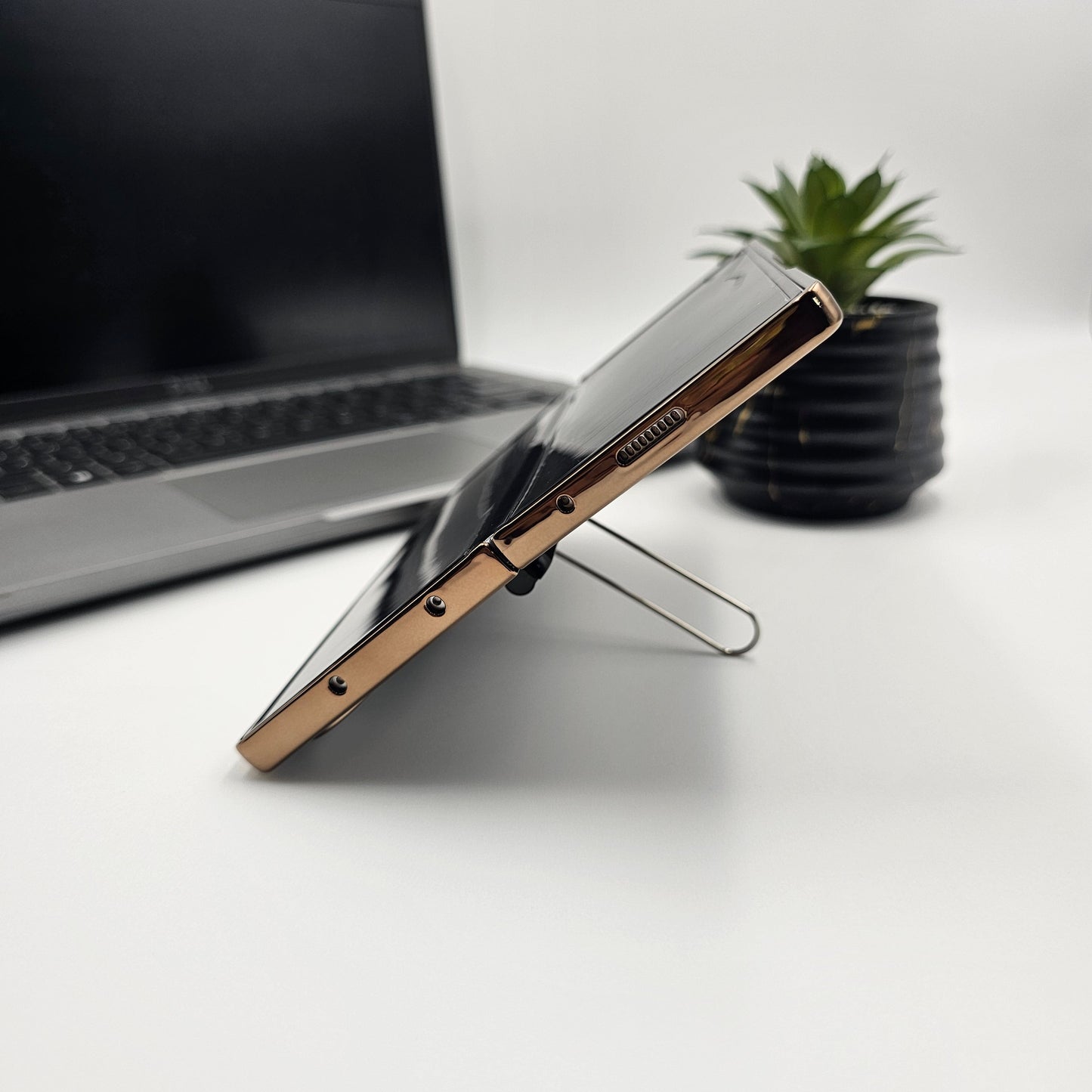 Leather Case with Pen & Holder for Samsung Galaxy Z Fold 6 | Kickstand | Gold Chrome Finish