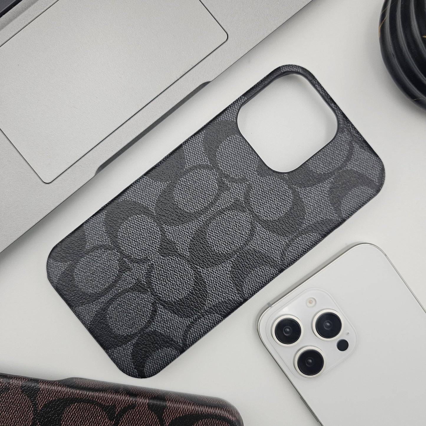 CC Pattern PU Leather Case Cover for iPhone | Iconic Luxury Brand | Slim Designer Fit