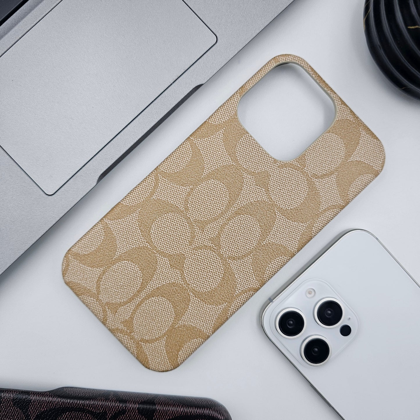 CC Pattern PU Leather Case Cover for iPhone | Iconic Luxury Brand | Slim Designer Fit