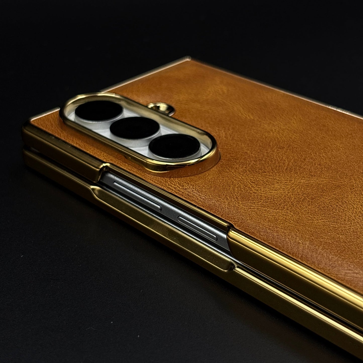 Leather Chrome Plated Case with Front Screen Protector for Samsung Galaxy Z Fold 5 | Luxury Protective Cover