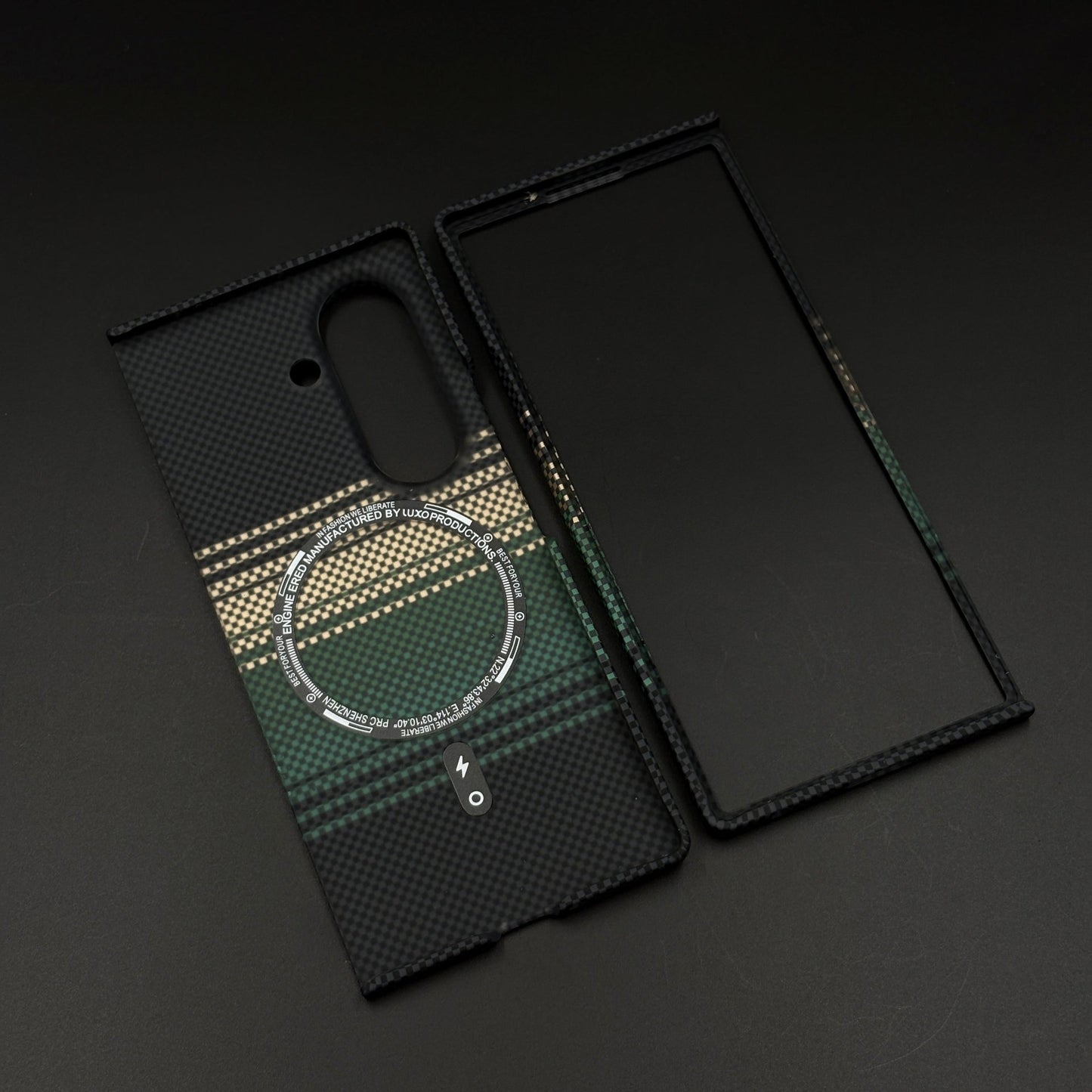 Green Stripe Slim Case for Samsung Galaxy Z Fold 6 | Rare Aramid Texture Finish | Real Carbon Fibre Feel | Hidden MagSafe