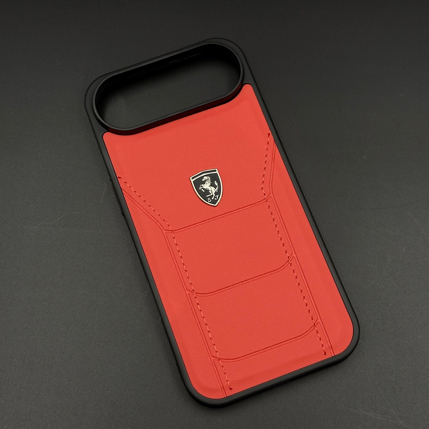 Luxury FR Stitched Leather Phone Case Cover for iPhone 17 Air | Iconic Red Design