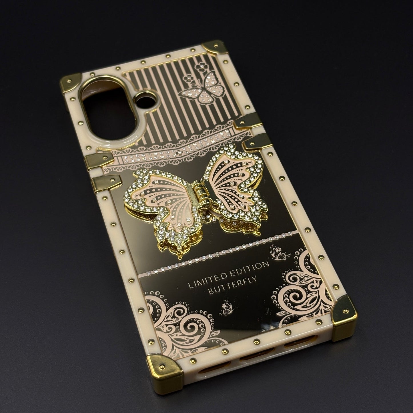 Luxury Butterfly Trunk Phone Case Cover for iPhone 17 | Gold Mirror Finish | Diamond Butterfly