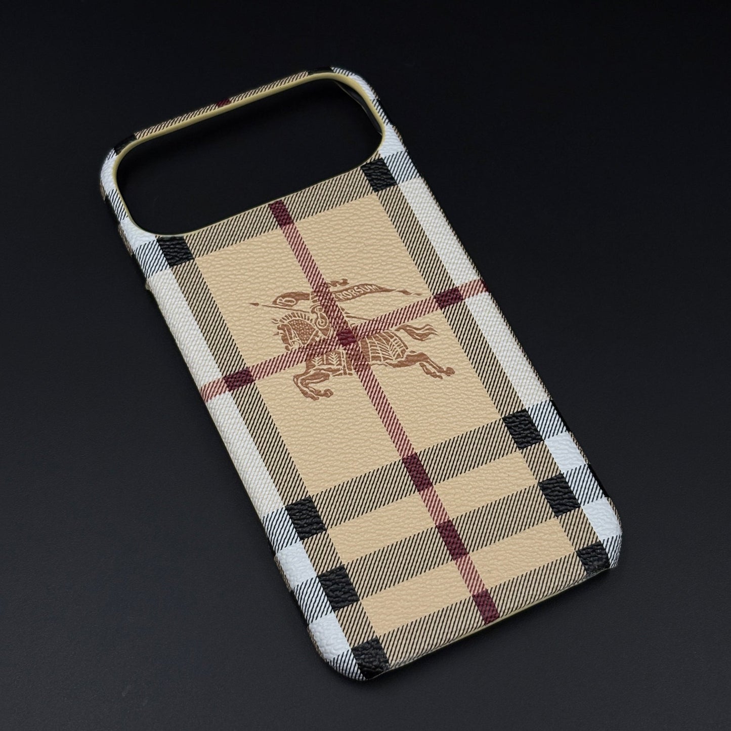 BBRY Branded Fine Leather Mobile Case Cover for iPhone 17 Air | Classic British Style Check Leather