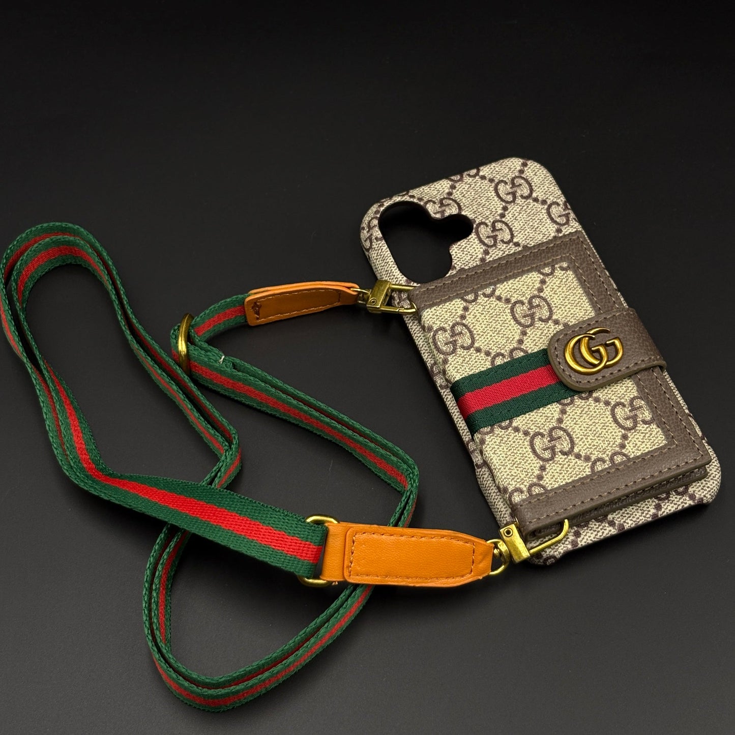 Luxury GG Wallet Case with Sling for iPhone 17 | Crossbody Strap | Card Holder