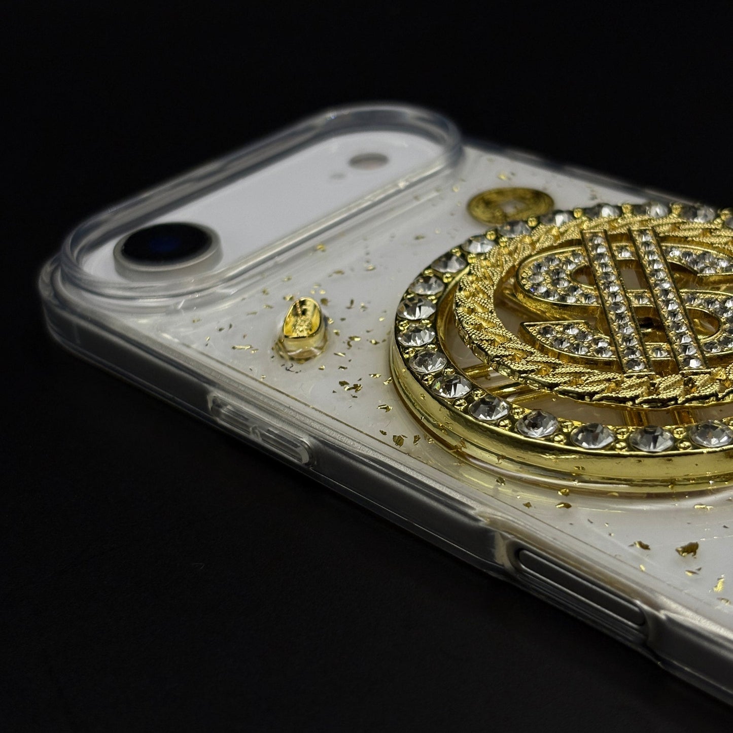 Luxury Rotating Dollar Case for iPhone 17 Air | Gold Bling Coin Design with Beaded Wrist Strap