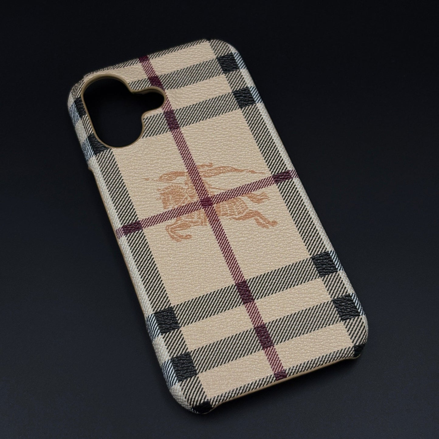 BBRY Branded Fine Leather Mobile Case Cover for iPhone 17 | Classic British Style Check Leather