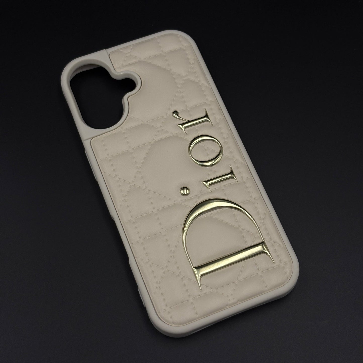 Luxury Brand CD Puffer Leather Case for iPhone 17 | Quilted Designer Protective Cover