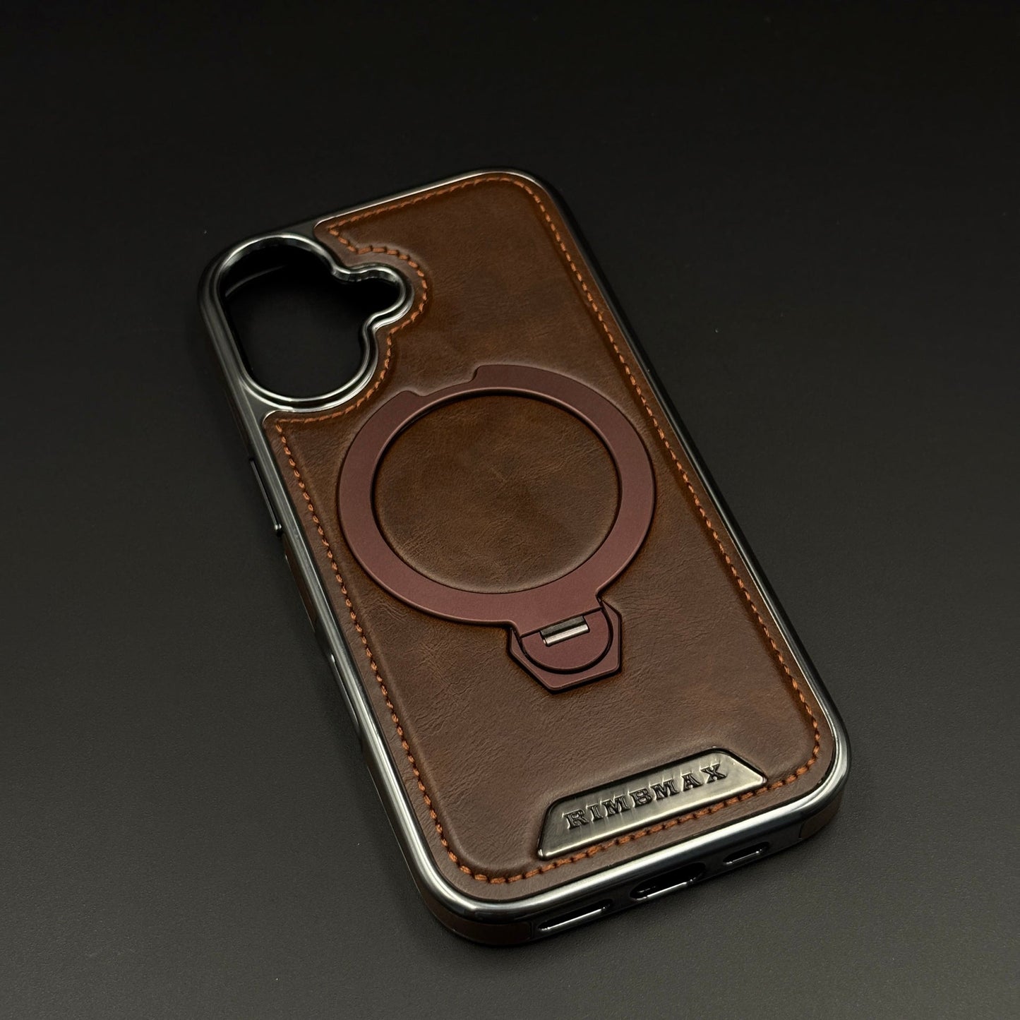 Leather Phone Case Cover with Metal Rotating Stand & MagSafe for iPhone 17 | Premium 360° Kickstand Edition