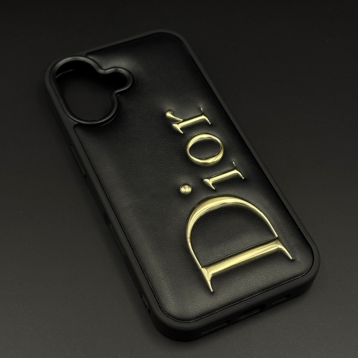 Gold Logo Embossed Puffer Mobile Case for iPhone 17 | Premium Black Designer Cushion | Embossed Logo