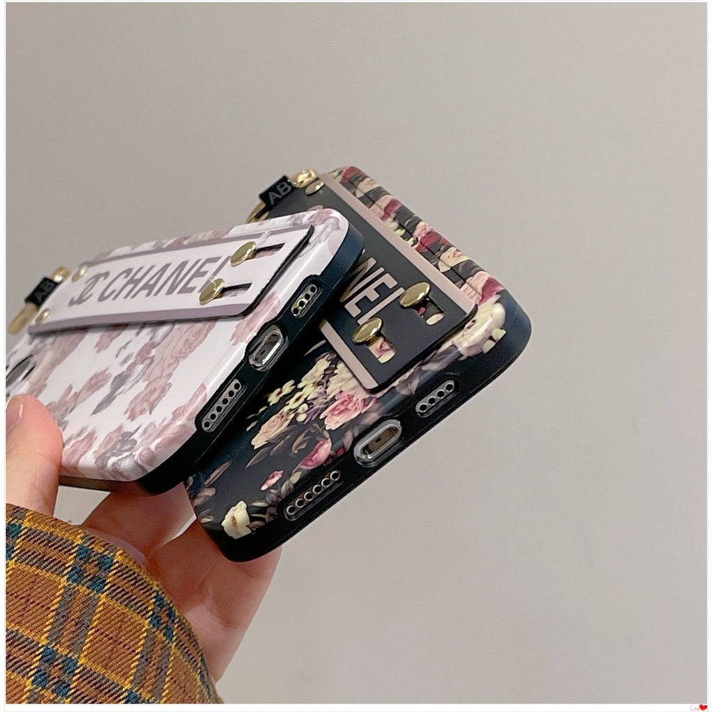 iPhone Luxury Brand CC Floral Strap Belt Case Cover