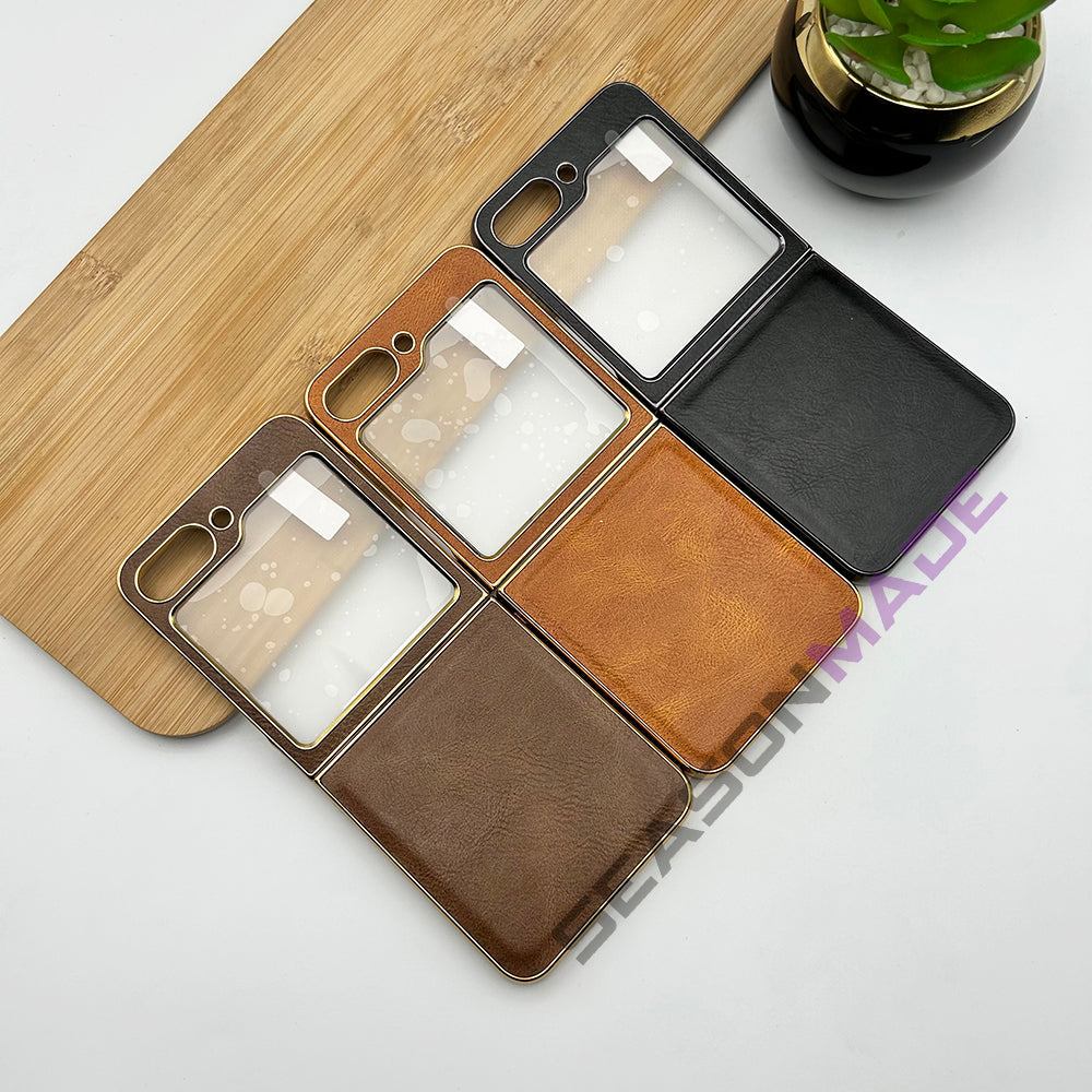 PU Leather Case with Screen Protector for Samsung Galaxy Z Flip 6 | Chrome Plated Cover