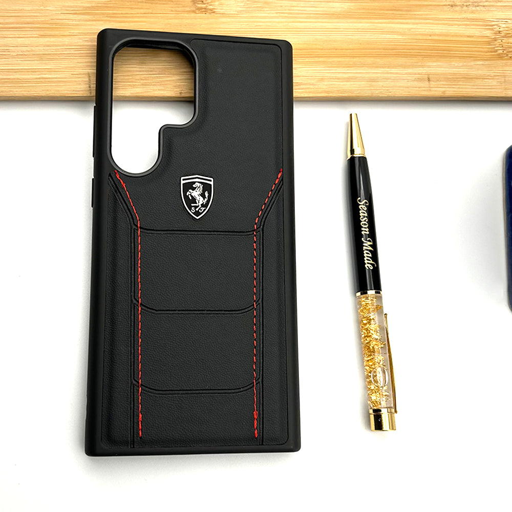 Luxury FR Stitched Black Leather Case for Samsung Galaxy S25 Ultra | Premium Slim Protective Cover