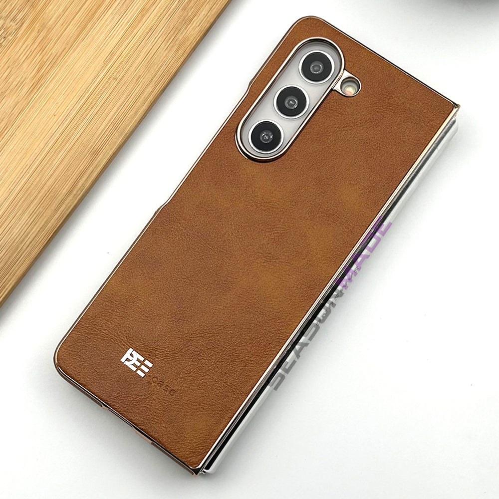 Samsung Galaxy Z Fold 5 PU Leather Chrome Plated Side Case Cover