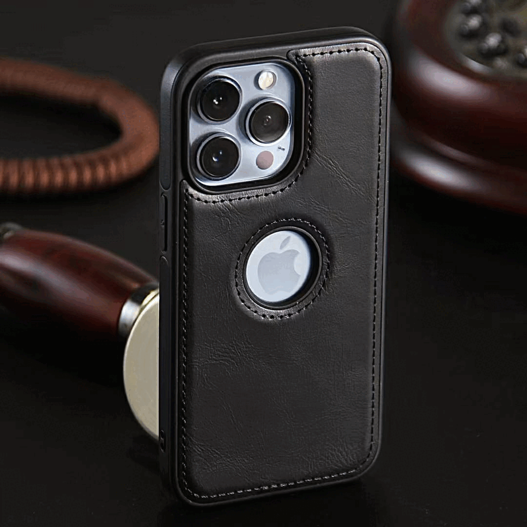 iPhone 15 Plus Series Luxury Leather Logo Cut Back Case Cover Clearance Sale