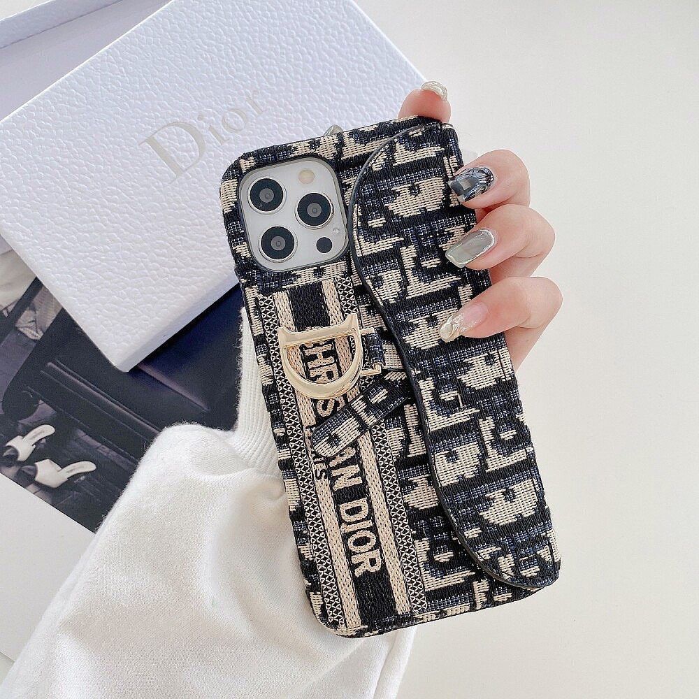 CD Embroidered Card Slot Case for iPhone 15 Series | Elegant Brand Detail | Wallet Holder Edition