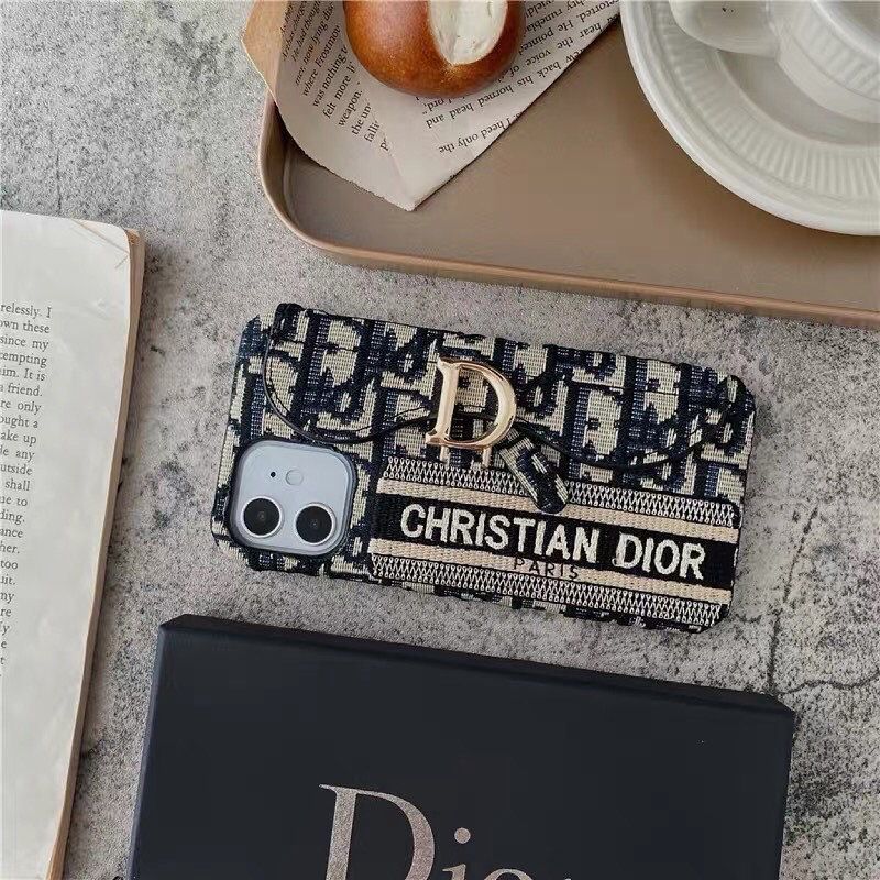 CD Embroidered Card Slot Case for iPhone 15 Series | Elegant Brand Detail | Wallet Holder Edition