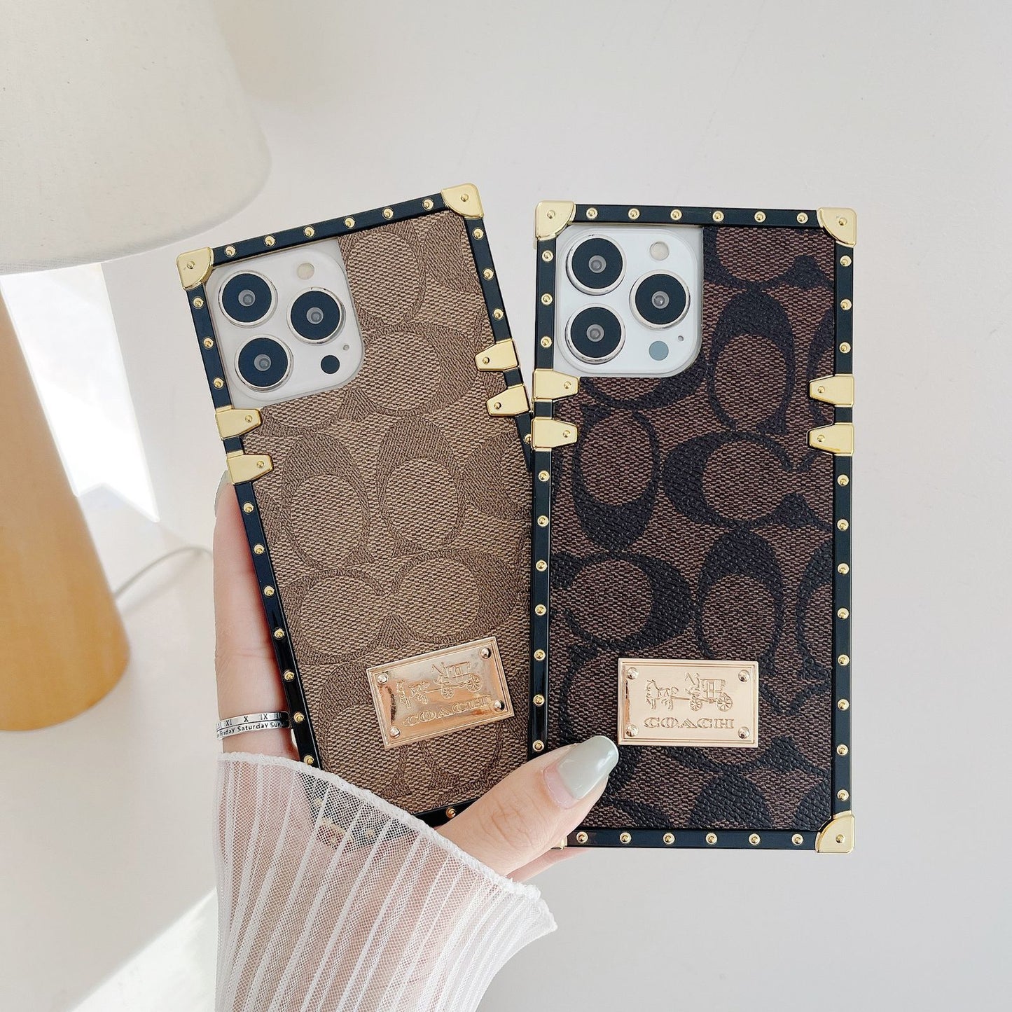 iPhone Luxury Branded C Letter Square Shaped Trunk Leather Case