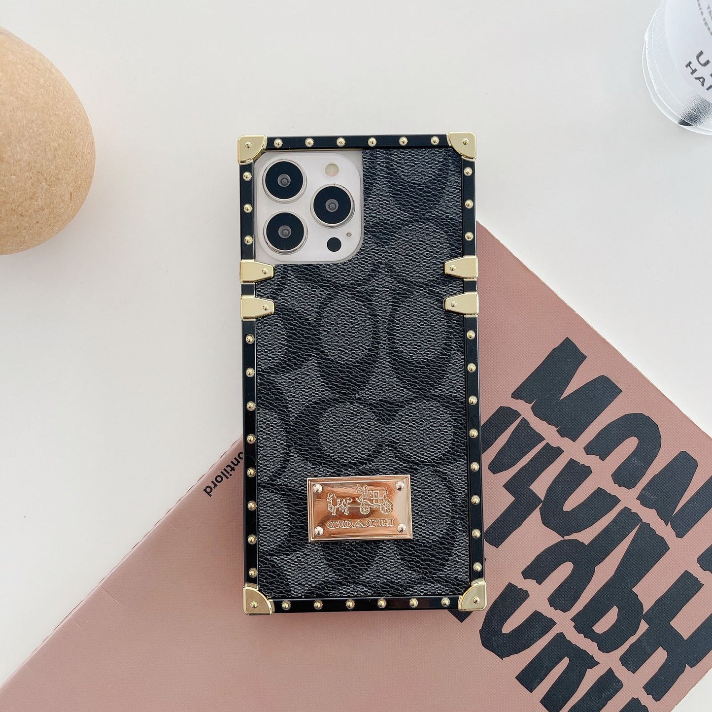 iPhone Luxury Branded C Letter Square Shaped Trunk Leather Case