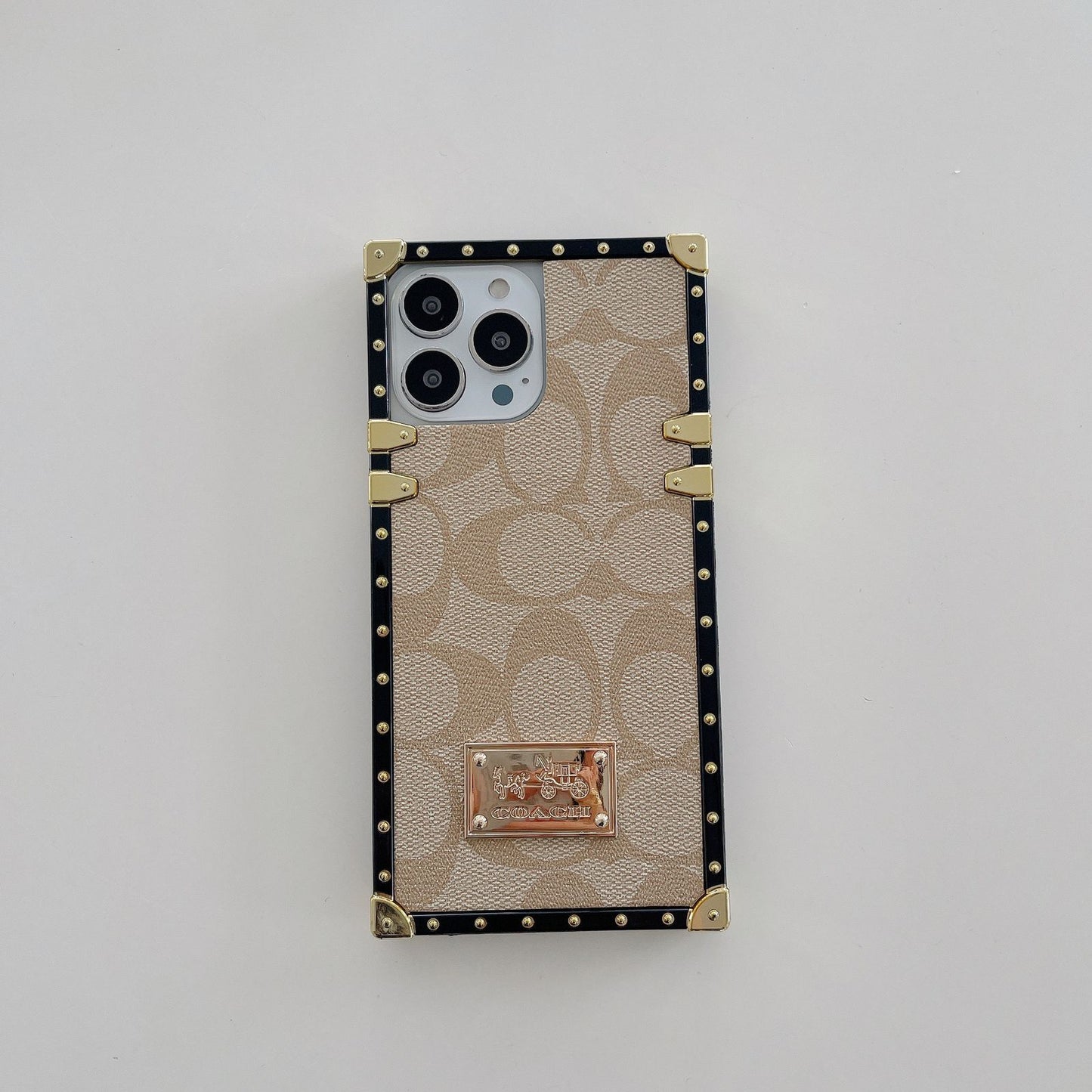 iPhone Luxury Branded C Letter Square Shaped Trunk Leather Case