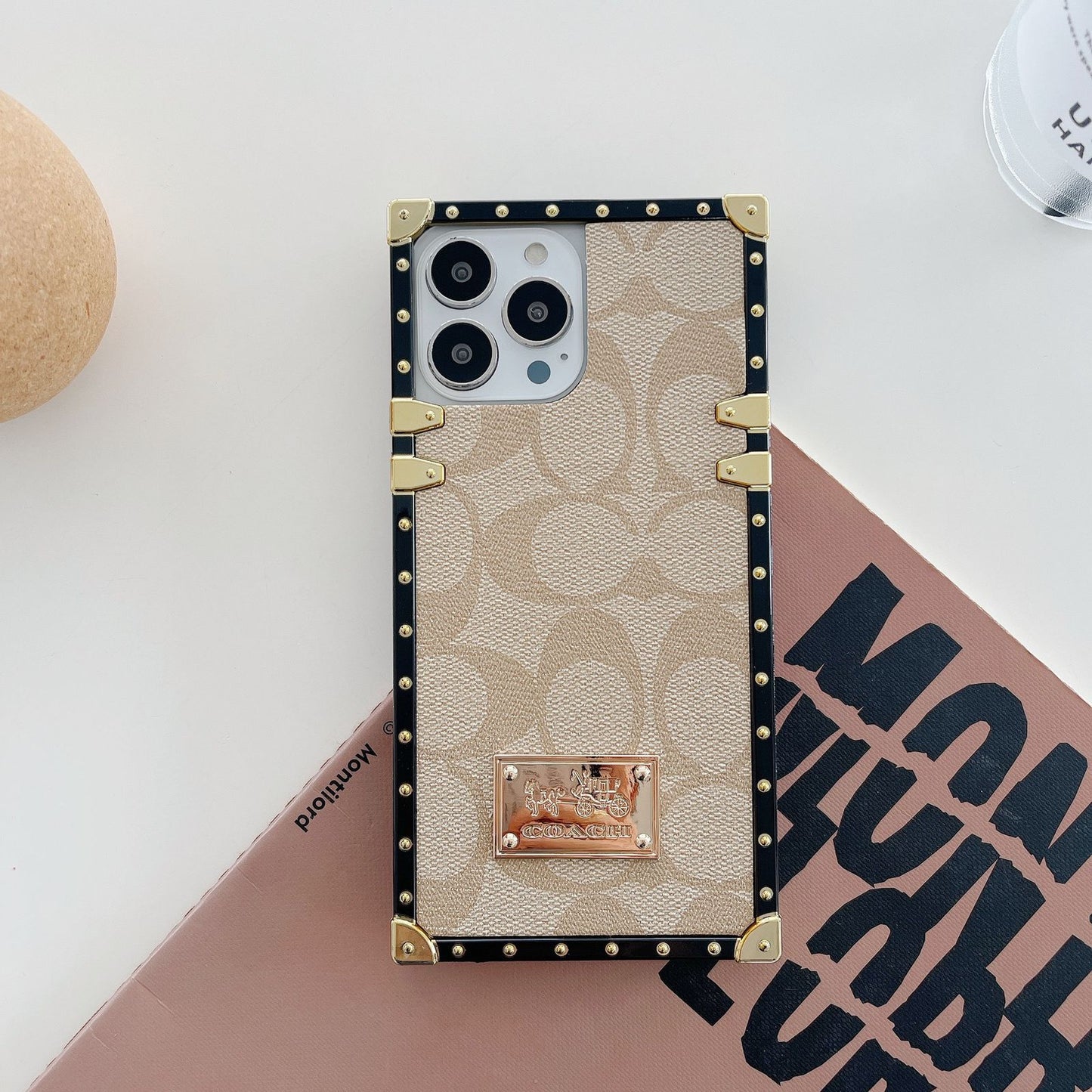 iPhone Luxury Branded C Letter Square Shaped Trunk Leather Case