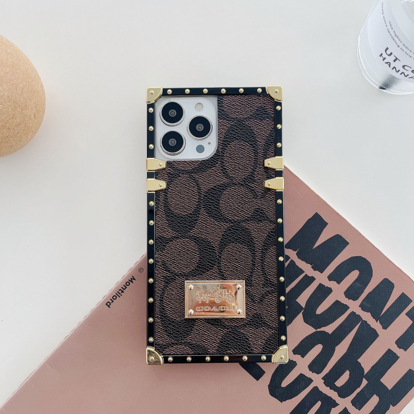 iPhone Luxury Branded C Letter Square Shaped Trunk Leather Case