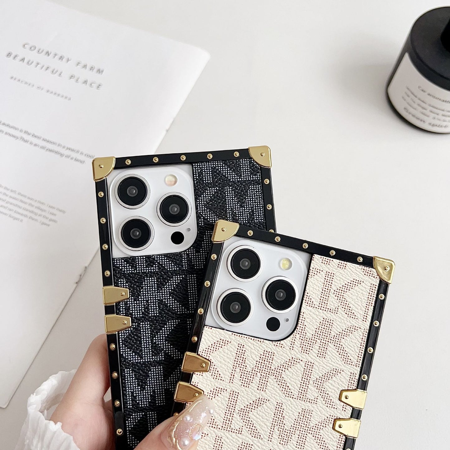 iPhone Luxury Branded MK Letter Square Shaped Trunk Leather Case