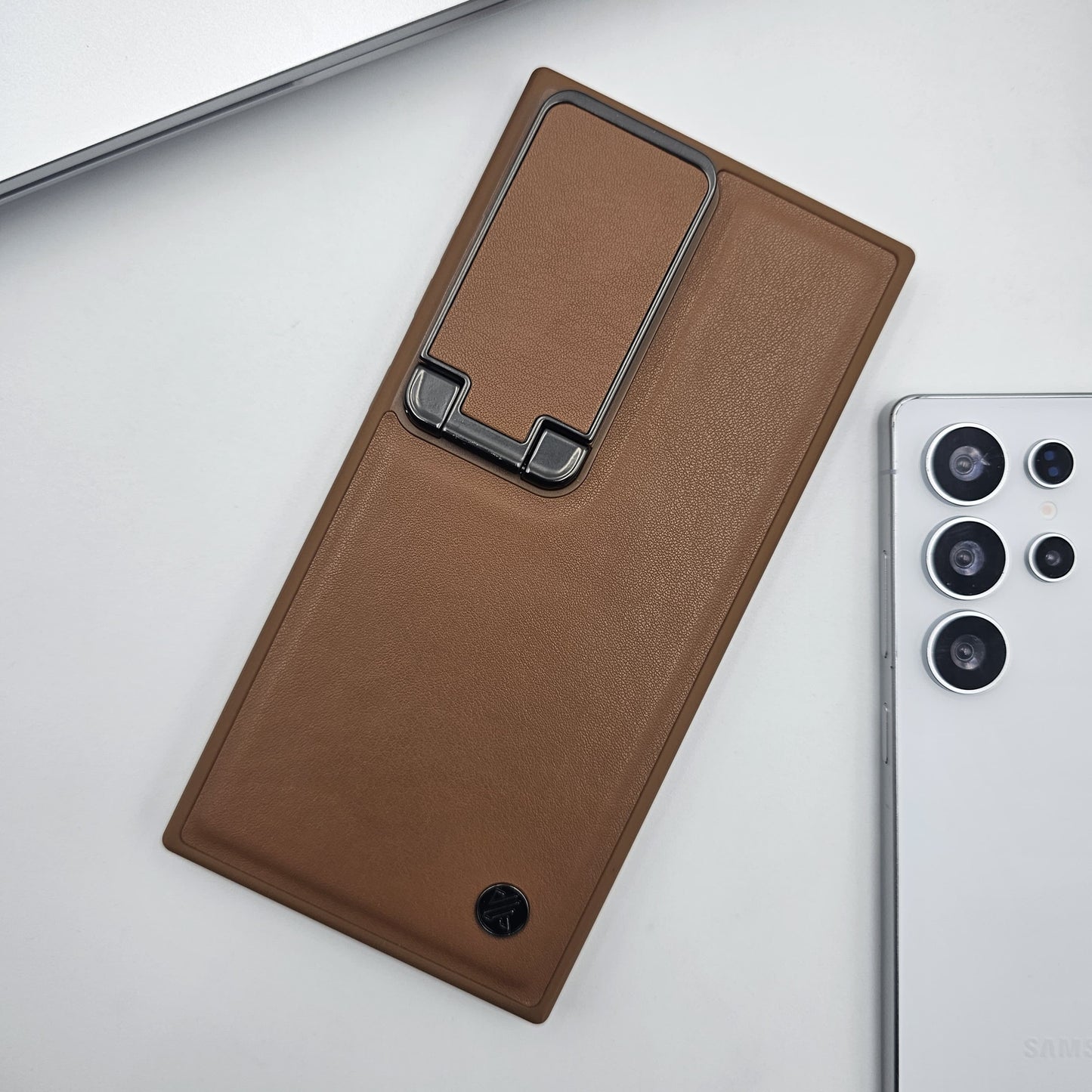 Samsung Galaxy S23 Ultra Leather Foldable Metal Stand Camera Protection Case