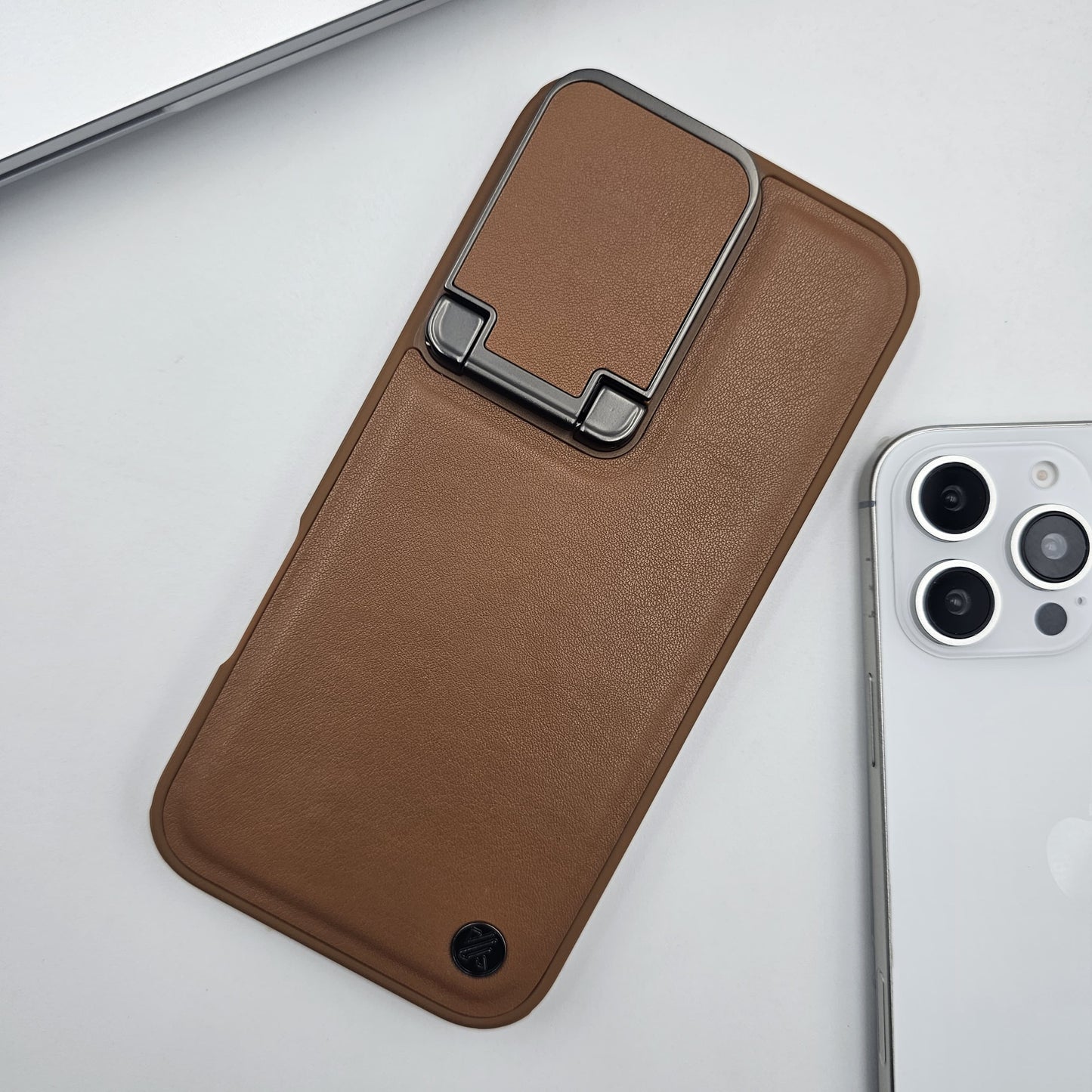 iPhone Leather Foldable Metal Stand Camera Protection Case Inside Micro-Fibre