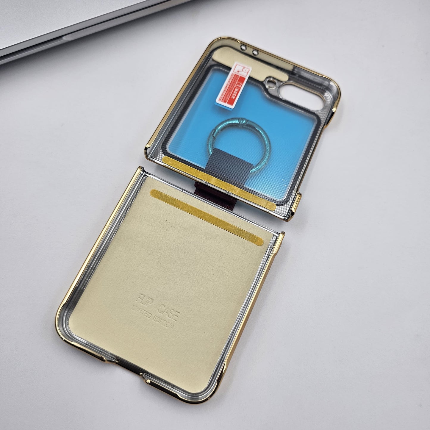 Luxury Puffer Leather Case with Ring Holder for Samsung Galaxy Z Flip 6 | Side Gold Plated Cover