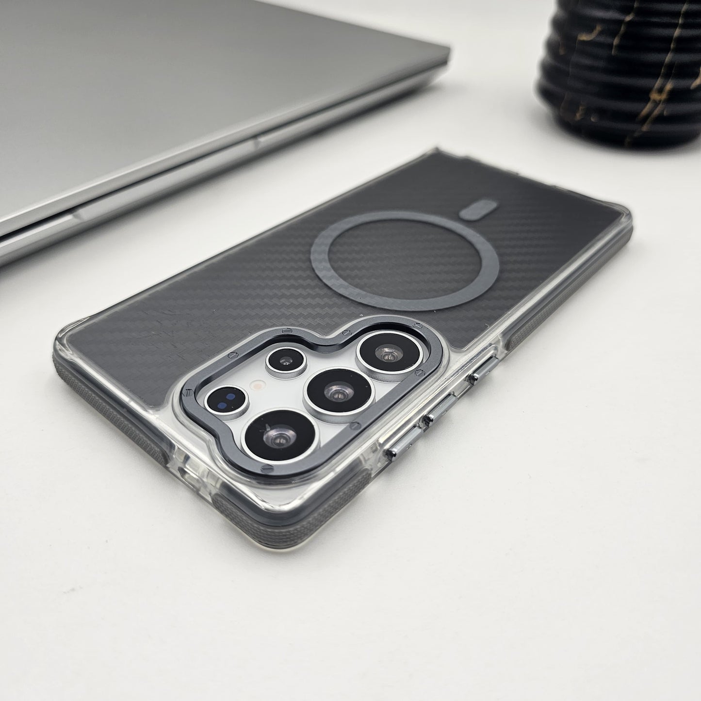 Carbon Fibre Matte MagSafe Case for Samsung Galaxy S24 Ultra | Smokey Finish Protection