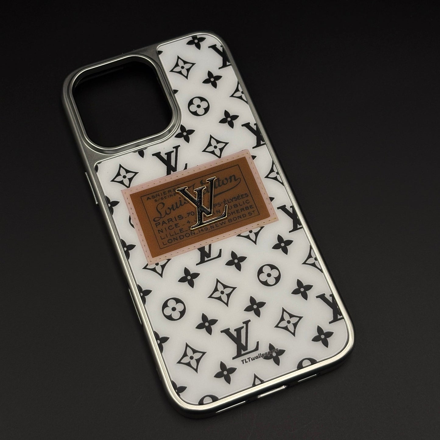 Luxury Fashion Brand Monogram Metal Style Frame Case Cover for iPhone