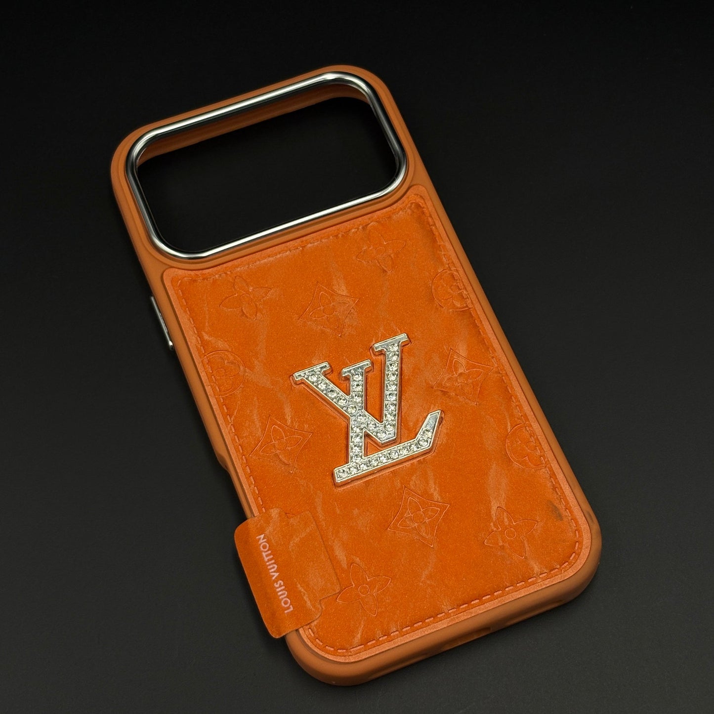 Luxury Monogram Leather Case Cover for iPhone 17 Series – Orange | Diamond Letter Embossed Detail