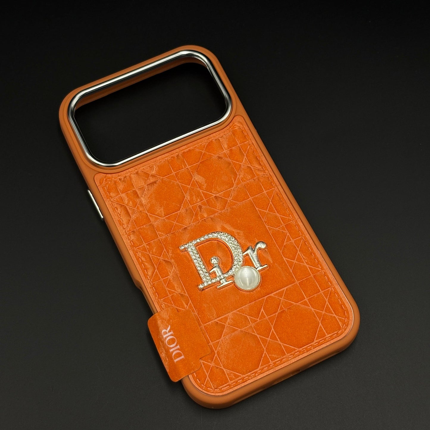 CD Pearl Diamond Luxury Leather Case for iPhone 17 Series – Orange