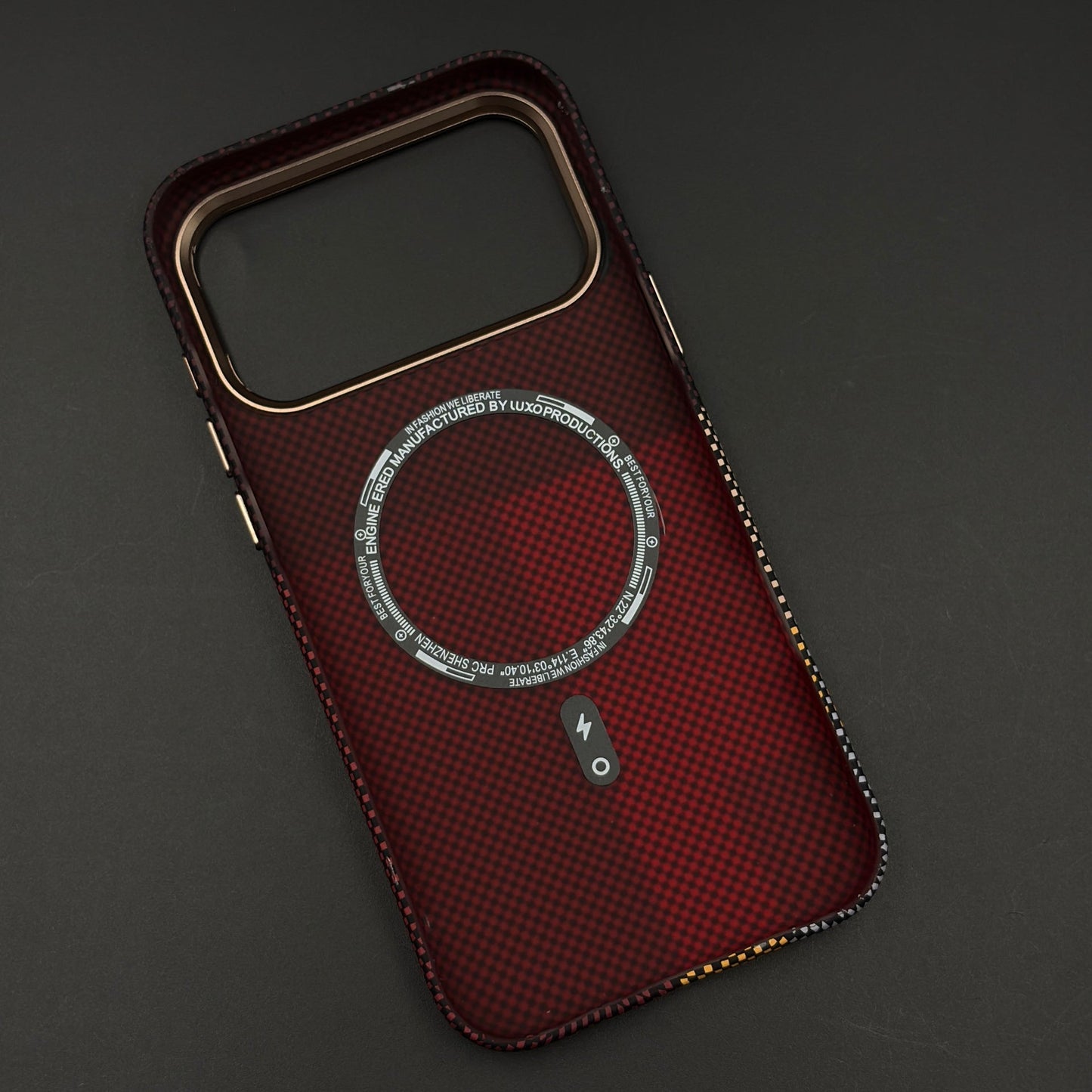 Aramid Maroon Block Phone Case Cover Camera Kickstand iPhone 17 Series | Carbon Fibre Feel | Modern Color Design | MagSafe Compatible