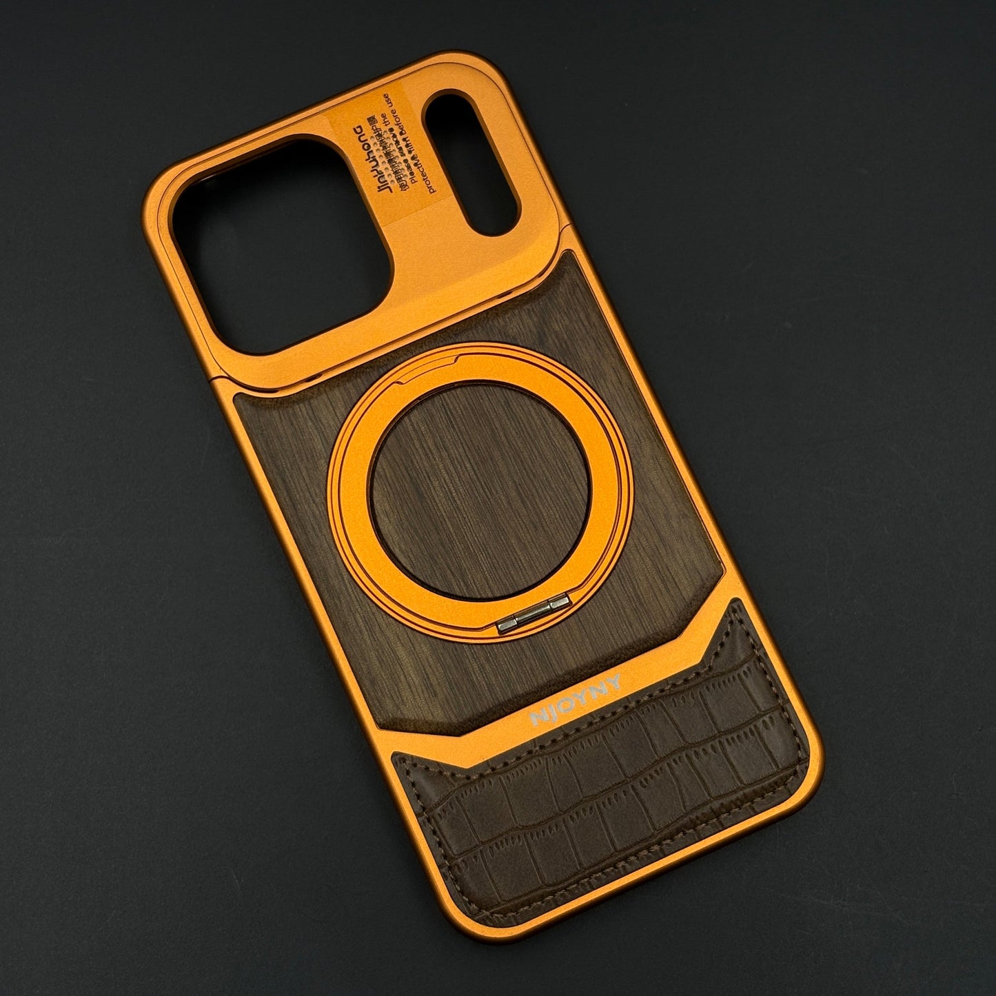 Croc & Wood Pattern Rotating MagSafe Phone Case Cover for iPhone 17 Series | Metal Stand