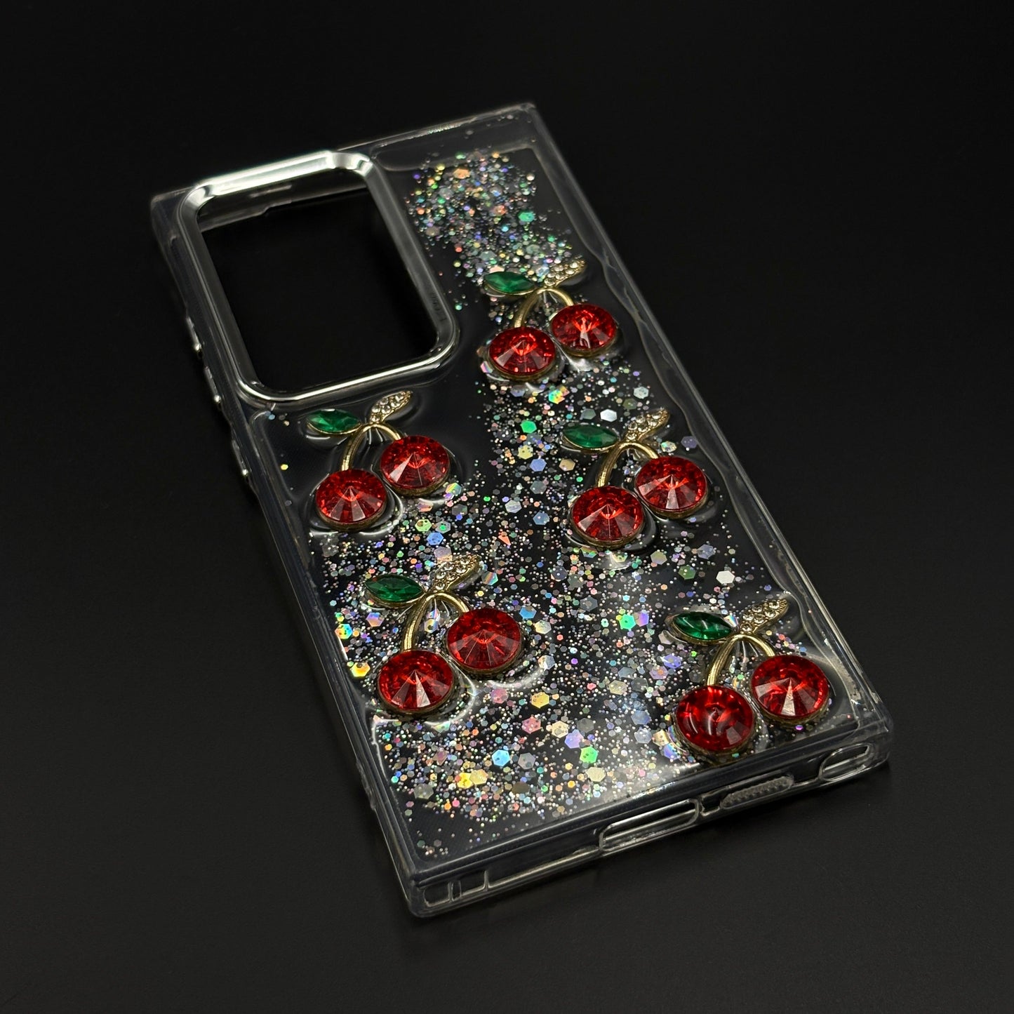 Cherry Shimmer Glitter Phone Case Cover for Samsung Galaxy S24 Ultra | Gemstone 3D Fruit Cover