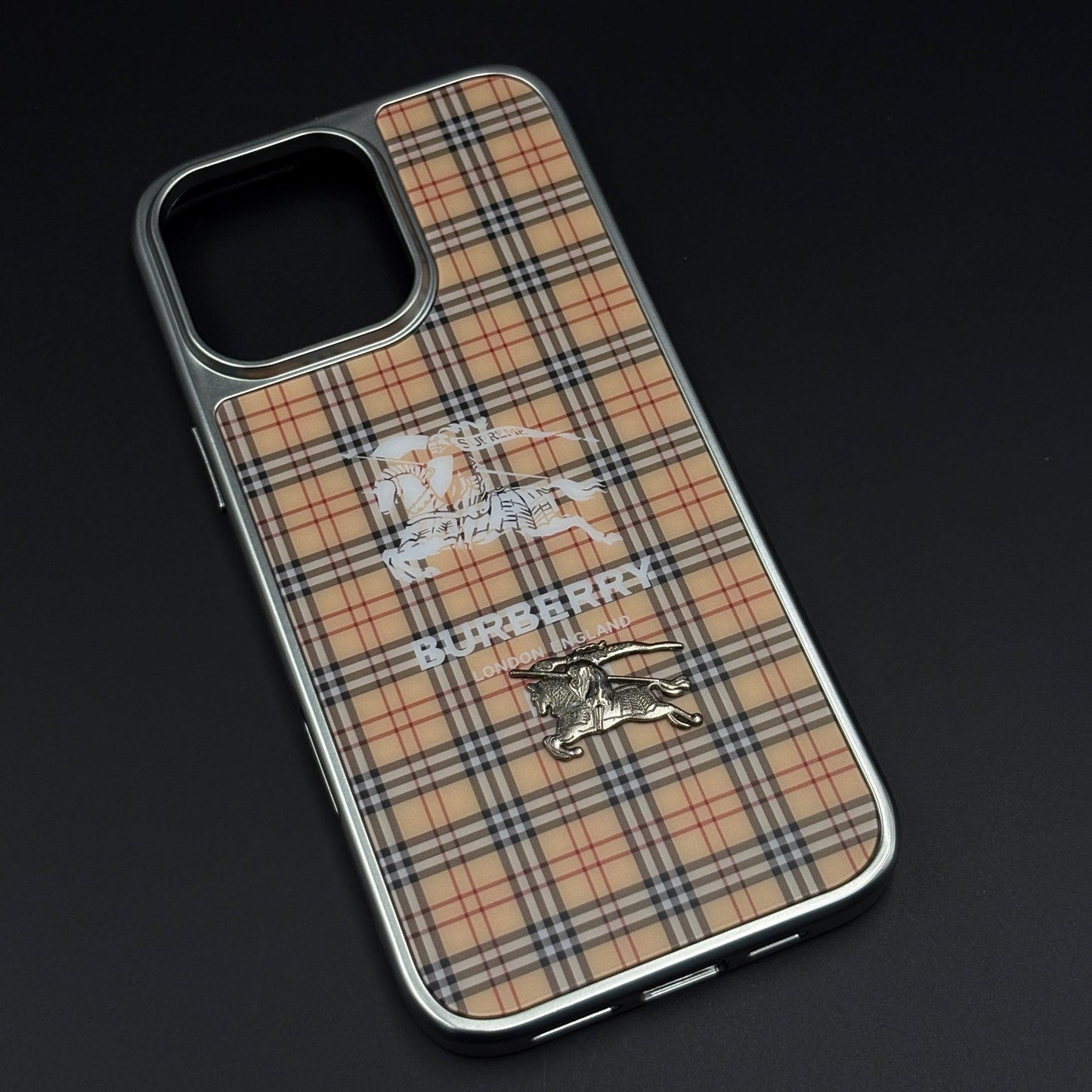 BBRY Check Plaid Metal Style Frame Case for iPhone | Premium Designer Back Cover